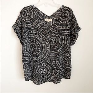 Pink Rose Black Short Sleeve Pullover Blouse